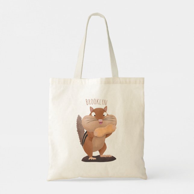 Cute funny big cheeks chipmunk cartoon tote bag (Back)