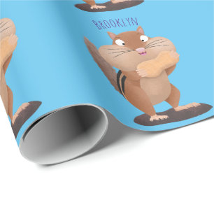 Cute funny big cheeks chipmunk cartoon wrapping paper