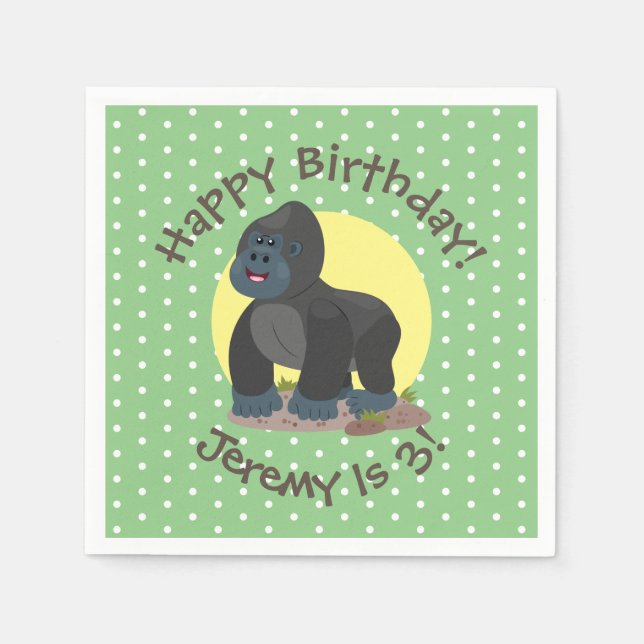 Cute funny big gorilla cartoon illustration napkin (Front)