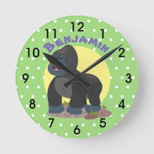 Cute funny big gorilla cartoon illustration round clock