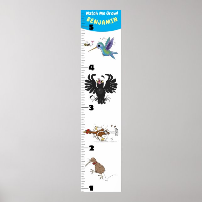 Cute funny birds cartoon growth chart (Front)
