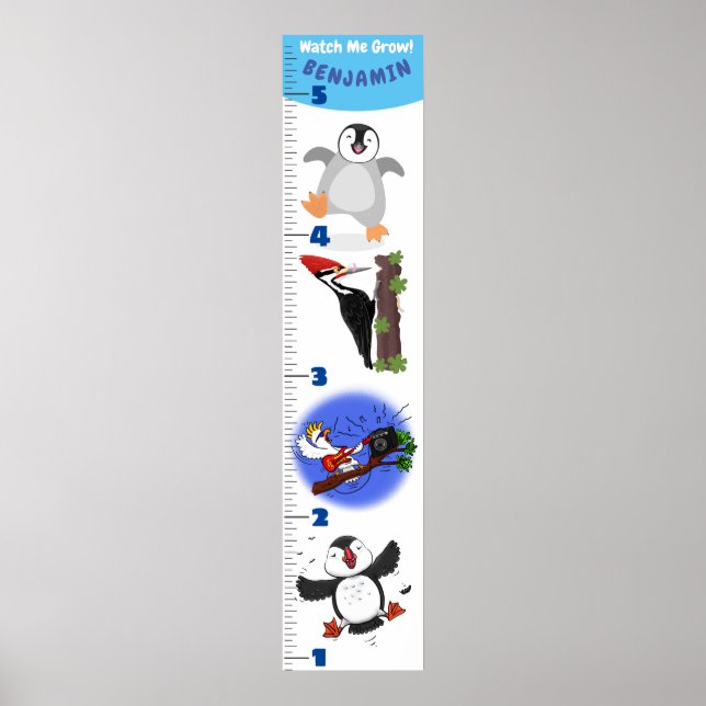 Cute funny birds cartoon growth chart (Front)