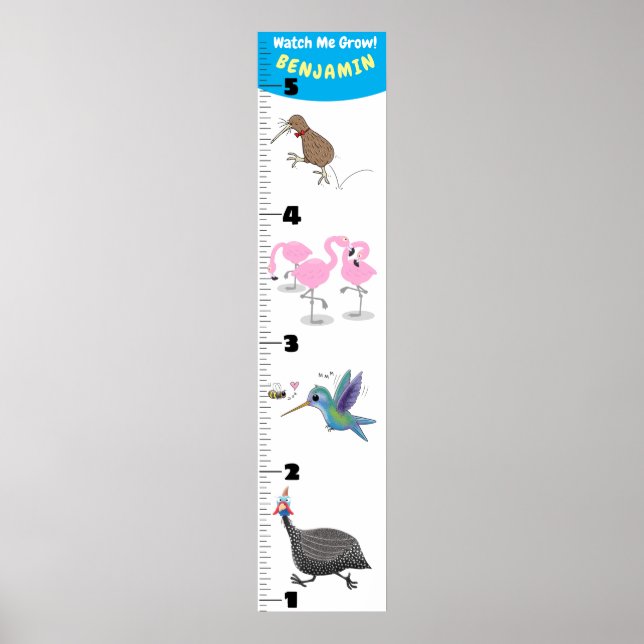 Cute funny birds cartoon growth chart (Front)