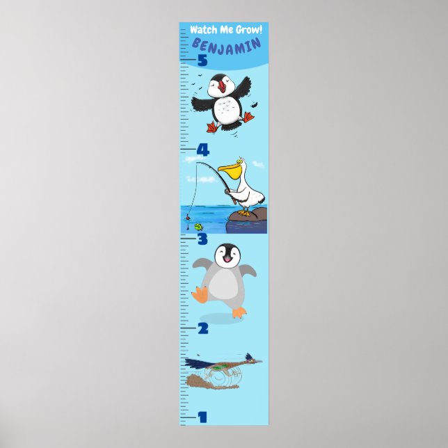 Cute funny birds cartoon growth chart (Front)