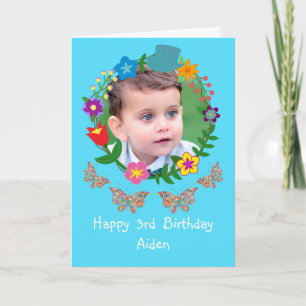 Cute Funny Birthday Boys Photo Butterflies Top Hat Card