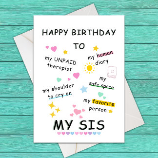 Cute Funny Birthday Card for Sister,