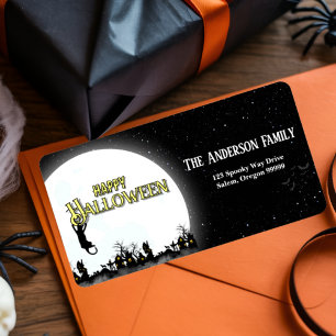 Cute Funny Black Cat Halloween Ghost Town Address Label