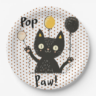 Cute Funny Black Cat Holding Balloons-Birthday Paper Plate