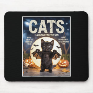 Cute Funny Black Cat In Bat Costume Halloween Zine Mouse Pad
