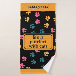 Cute funny black cat paw  bath towel