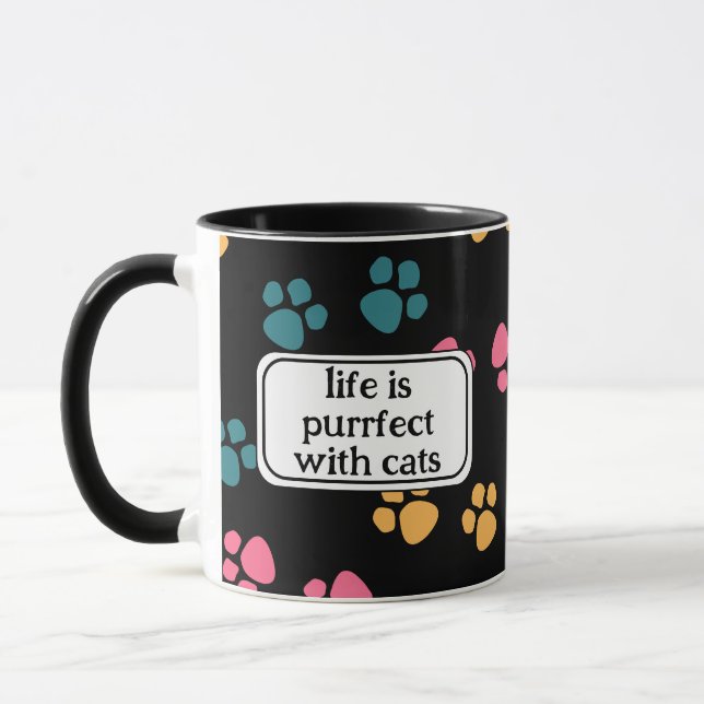 Cute funny black cat paw  mug (Left)
