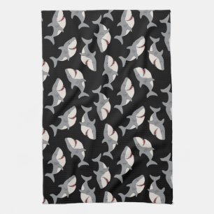 Cute Funny Black Grey Great White Shark Tea Towel