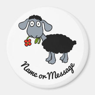 Cute Funny Black Lamb Sheep with Red Flower Custom Magnet