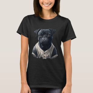 Cute Funny Black Pug Dog Wearing Baseball Clothes T-Shirt