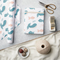 Cute funny blue whale and fish. Nautical animal