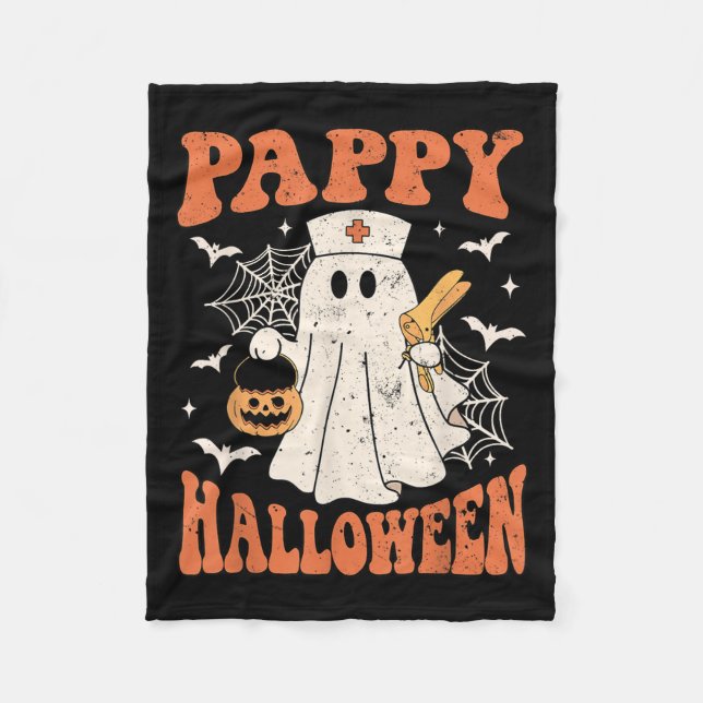 Cute Funny Boo Ghost Nurses Pappy Halloween Obgyn  Fleece Blanket (Front)