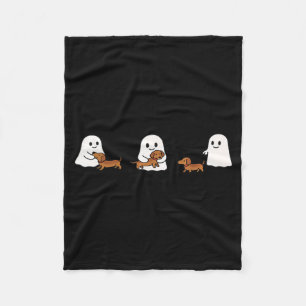 Cute Funny Boo Ghosts Walking Dachshund Dog Lovers Fleece Blanket
