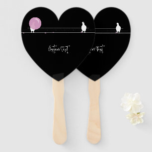 Cute Funny Bubblegum Birds on a Wire Black Hand Fan