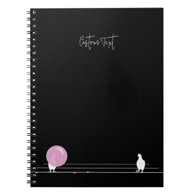 Cute Funny Bubblegum Birds on a Wire Black Notebook (Front)