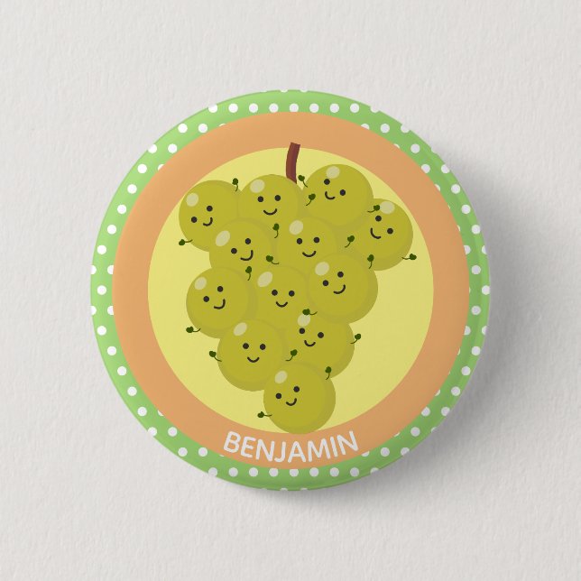 Cute funny bunch of grapes cartoon illustration 6 cm round badge (Front)