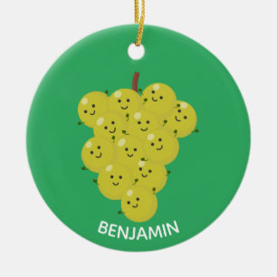 Cute funny bunch of grapes cartoon illustration ceramic ornament