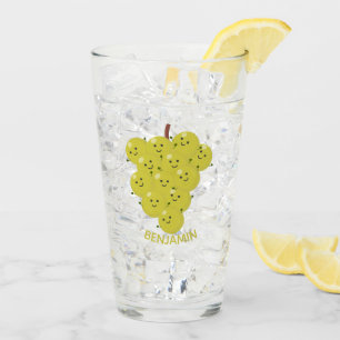 Cute funny bunch of grapes cartoon illustration glass