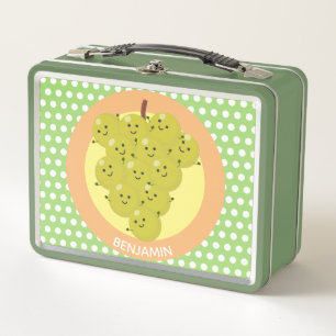 Cute funny bunch of grapes cartoon illustration metal lunch box
