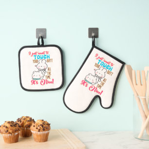 Cute Funny Bunny I Just Want To Touch Your Butt Oven Mitt & Pot Holder Set
