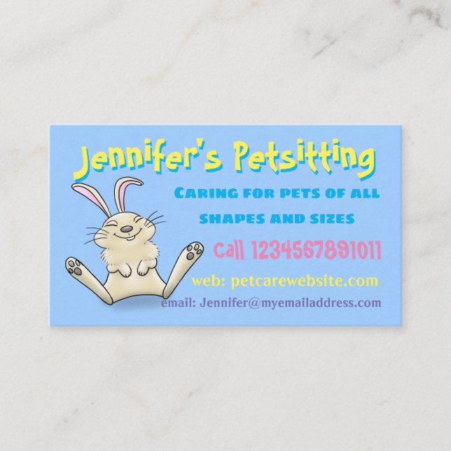 Cute funny bunny rabbit pet sitting service business card (Front)