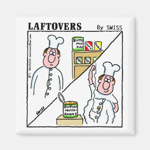 Cute Funny Button Mushroom Chef Laftovers Cartoon Magnet