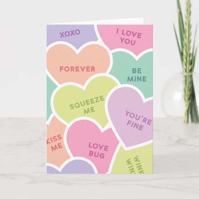 Cute Funny Candy Hearts Messages Valentine's Day Holiday Card (Front)