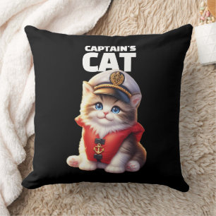 Cute Funny Captain's Cat in a Captain's Hat Cushion