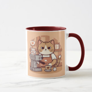Cute Funny Cartoon Barista Cat Mug