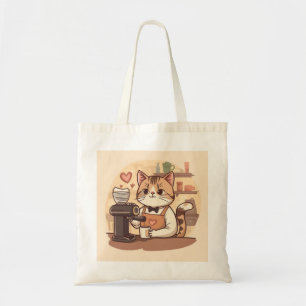 Cute Funny Cartoon Barista Cat Tote Bag