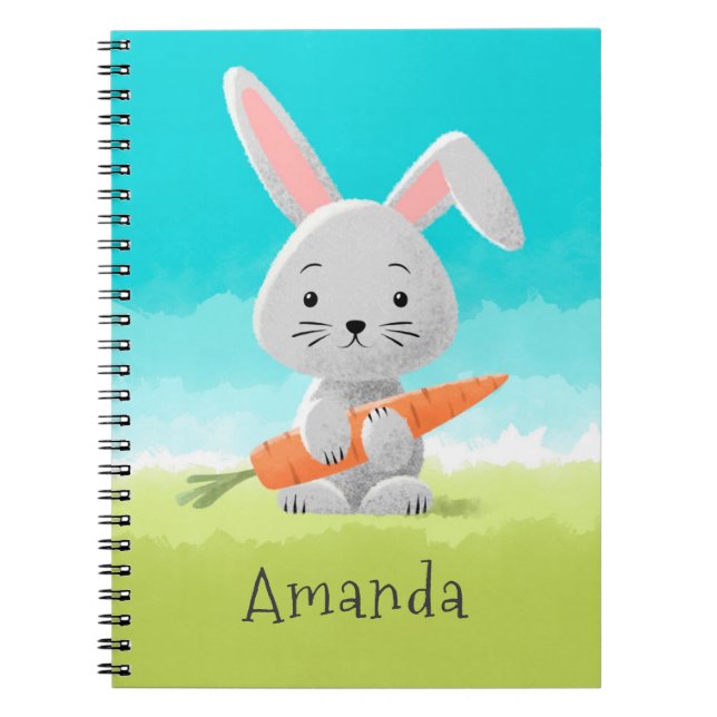 Cute Funny Cartoon Bunny Rabbit Carrot for Girl Notebook (Front)
