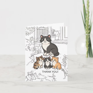 Cute Funny Cartoon Cats Colouring Thank You Card
