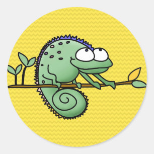 Cute Funny Cartoon Chameleon Green Lizard Classic Round Sticker