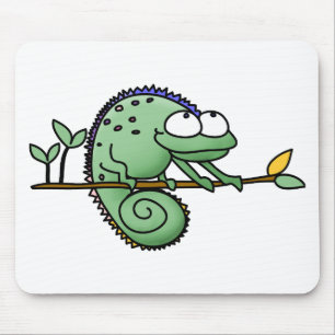 Cute Funny Cartoon Chameleon Green Lizard Mouse Pad