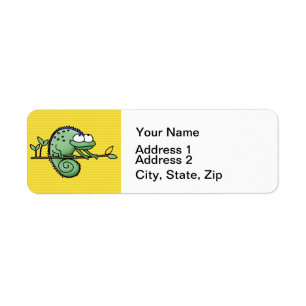 Cute Funny Cartoon Chameleon Green Lizard Return Address Label
