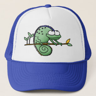 Cute Funny Cartoon Chameleon Green Lizard Trucker Hat