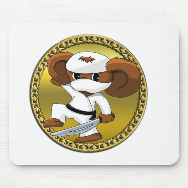 Cute funny cartoon Cheburashka bear with a sword Mouse Pad (Front)