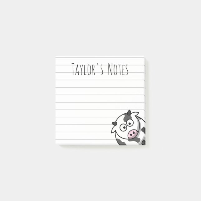 Cute Funny Cartoon Cow Post-it Notes (Front)