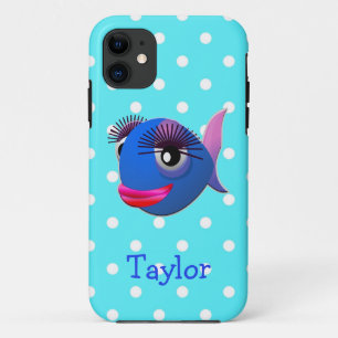 Cute Funny Cartoon Fish Personalised Polka Dots iPhone 11 Case