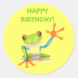 Cute Funny Cartoon Frog Kids Happy Birthday Party Classic Round Sticker