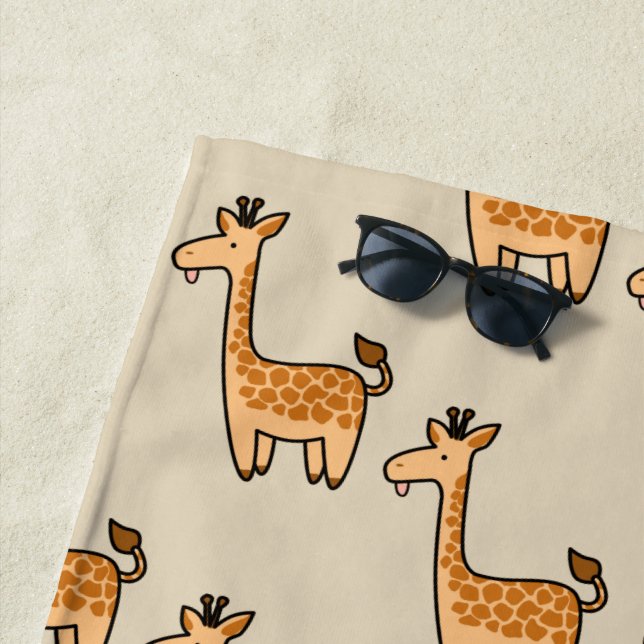 Cute Funny Cartoon Giraffes with Initials Beach Towel (In Situ)