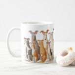 Cute funny cartoon greyhound dog lover mug<br><div class="desc">A cute and funny greyhound dog lover mug. A suspicious looking pack of cartoon greyhound dogs are shown.</div>