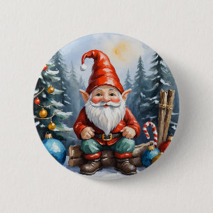 Cute Funny Cartoon Merry Christmas Gnome 6 Cm Round Badge