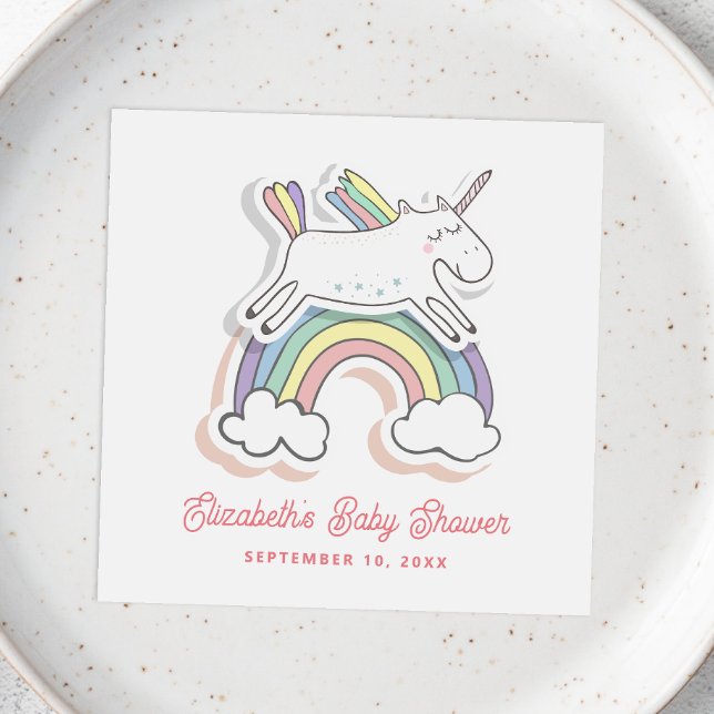 Cute funny cartoon rainbow unicorn baby shower napkin (Creator Uploaded)