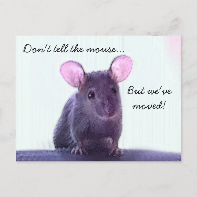 Cute Funny Cartoon Style Mouse Moving Announcement Postcard (Front)