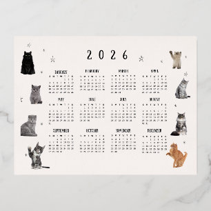 Cute Funny Cat 2026 Calendar Foil Holiday Postcard